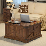 Load image into Gallery viewer, Farmhouse Coffee Table with Large Hidden Storage Compartment, Brown Retro Square Center Table, Wood Rustic Low Modern Living Room Tables with Hinged Lift Brown Top &amp; Wooden Arc Base