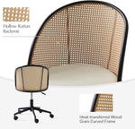 Load image into Gallery viewer, HULALA HOME Rattan Home Office Desk Chair with Curved Backrest, Caster Wheels, Height Adjustable, Accent Task Computer Chair for Home Work, Conference, Dining Room, Linen