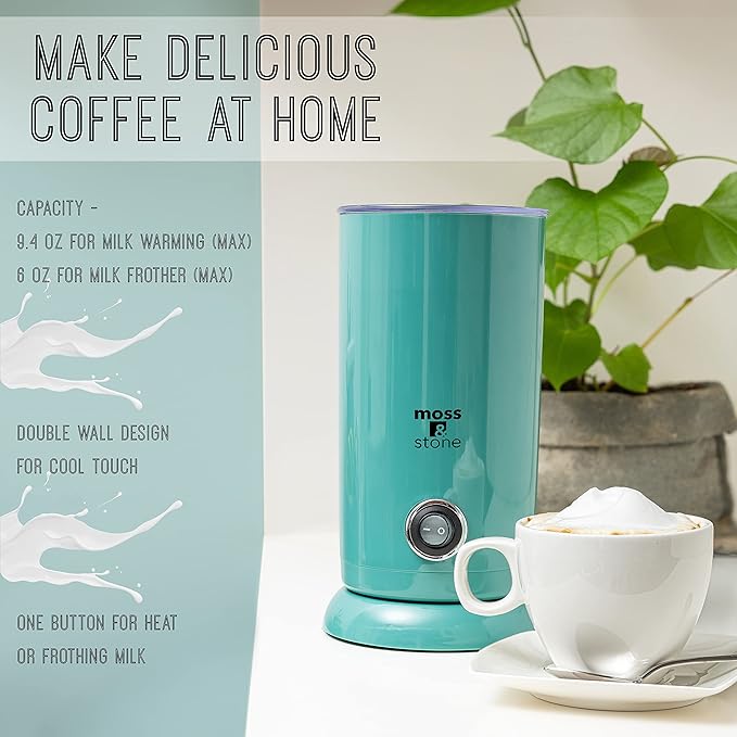 Moss & Stone Electric Milk Frother - Latte Art Steamer, Electric Cappuccino Machine And Milk Warmer, Hot Foam Maker and Milk Warmer for Latte, Cappuccinos, Macchiato, Hot Chocolate Milk