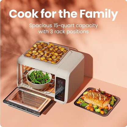 Chefman Air Fryer Toaster Oven Combo, 15 Qt. Countertop Oven for Quick & Healthy Meals, Bake, Broil, Air Fry, Toast, and Bagel Functions, 450°F Max Temp, 4 Slice Toaster Oven Air Fryer Combo – Ivory
