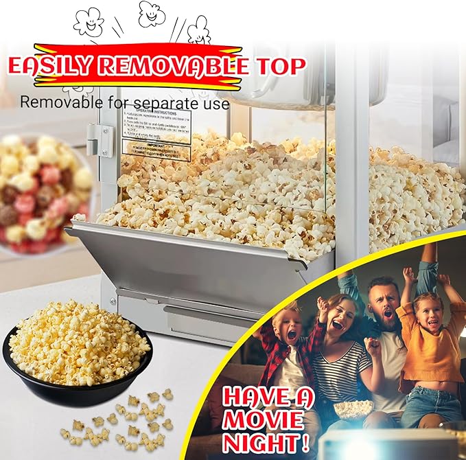 Vintage Popcorn Machine, 12oz Popper Stainless-Steel Kettle & Warming Light, Makes Up to 60 Cups, Ideal for Family Gatherings, Movie Theaters & Amusement Parks, Black