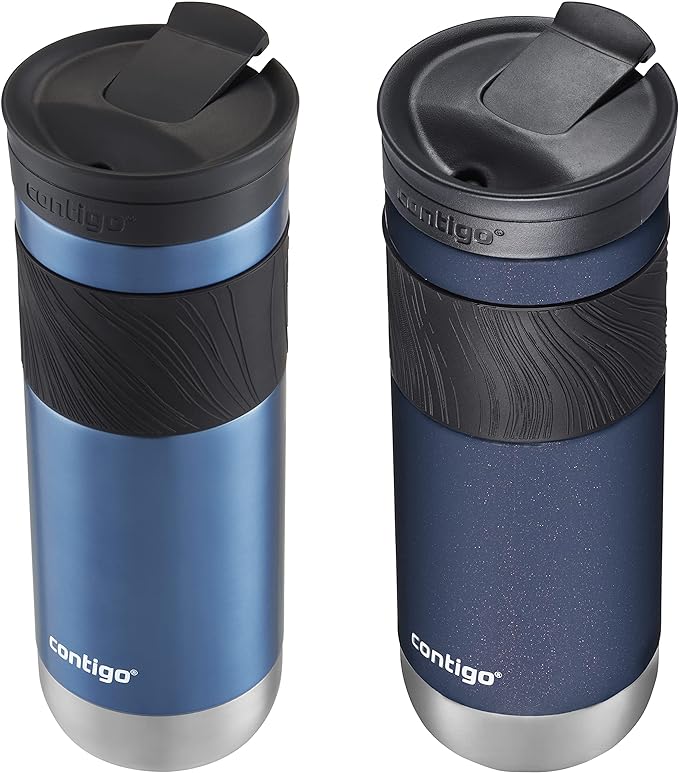 Contigo SNAPSEAL Insulated Stainless Steel Travel Mug with Grip 20oz. Blue Corn Transparent Satin & Midnight Berry