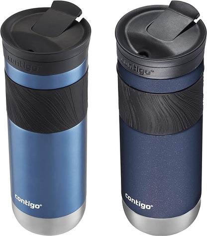 Contigo SNAPSEAL Insulated Stainless Steel Travel Mug with Grip 20oz. Blue Corn Transparent Satin & Midnight Berry