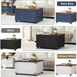 Load image into Gallery viewer, Farmhouse Coffee Table with Hidden Storage, Square Large Center Table for Living Room, Vintage Cocktail Tables with Flip-Top Lids, Farm House Tables with Wood Gourd Feet, Antique White &amp; Black