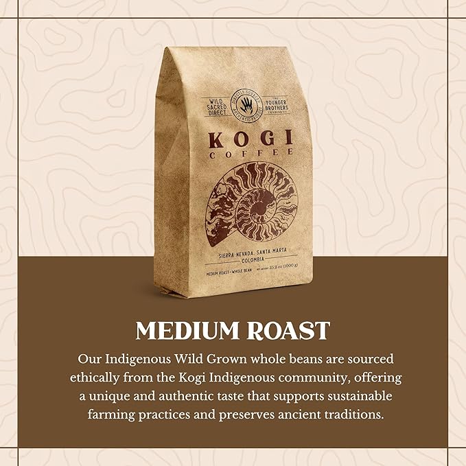 The Younger Brothers Trading Co. Kogi Coffee | Indigenous Wild Grown Whole Bean | Ethically Sourced Single Origin Colombian Coffee | Kogi Medium Roast, 35.2 Ounce (Pack of 1)