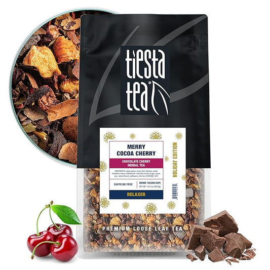 Tiesta Tea - Merry Cocoa Cherry Loose Leaf Tea, Chocolate Cherry Herbal Blend, Non-Caffeinated, Hot or Iced, Makes up to 200 Cups in Resealable Bulk Pouch, 16 Ounce