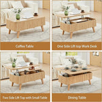 Load image into Gallery viewer, 3 in 1 Lift Top Coffee Table, Fluted Convertible Coffee Tables Converts to Dining Tables, Modern Oval Wooden Center Table with Storage for Living Room Office Small Space, Partial Assembly (Natural)