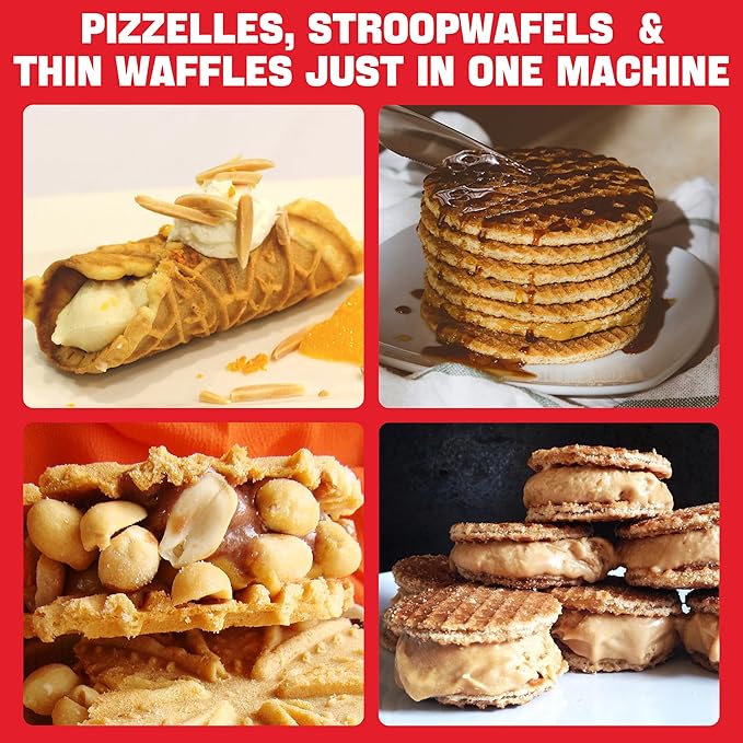 Pizzelle Maker Electric, Non-stick Stroopwafel Iron, 2 X 5" Cookie Machine for Christmas, 4" Mold Included, White