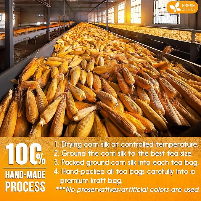 FreshDrinkUS, Premium 40 Tea Bags Corn Silk Tea, 100% Natural & Pure from Corn Silk. Herbal Tea. Clean Ingredients. Made with Natural Material Tea Bags. No Sugar, No Caffeine, Vegan.