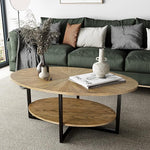 Load image into Gallery viewer, Solid Wood Oval Coffee Table with Cross Metal Legs, 43.3in Modern Industrail Center Table with Open Shelf Cocktail Tea Table for Living Room Bedroom, Rustic Nature 1811
