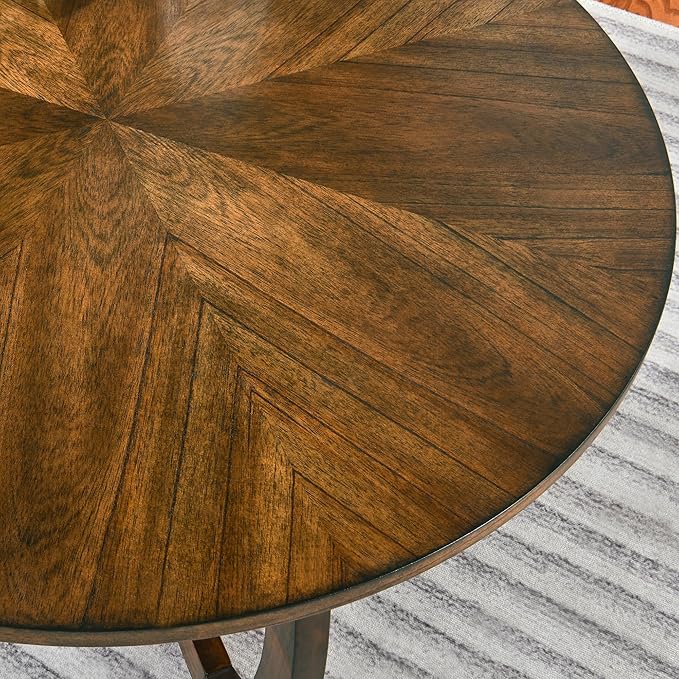 Round Coffee Table for Living Room, Solid Wood Cocktail Tables With Splicing Top ,Wood Traditional Center Table-, 33.5” Mid-century Circular Tea Desk for Office, Easy Assembly, Rustic Brown KFZ3223