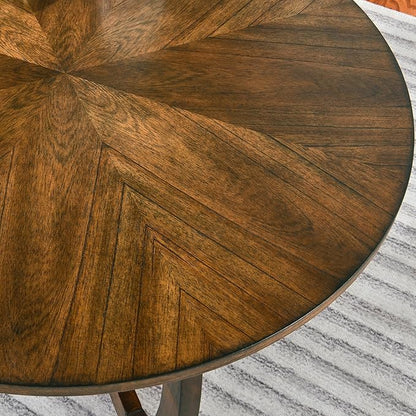 Round Coffee Table for Living Room, Solid Wood Cocktail Tables With Splicing Top ,Wood Traditional Center Table-, 33.5” Mid-century Circular Tea Desk for Office, Easy Assembly, Rustic Brown KFZ3223