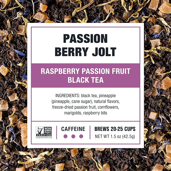 Tiesta Tea - Passion Berry Jolt, Loose Leaf, Raspberry Passion Fruit Black Tea, Premium Caffeinated Black Blend, Make Hot or Iced & Brews Up to 25 Cups, 1.5 Ounce Resealable Pouch