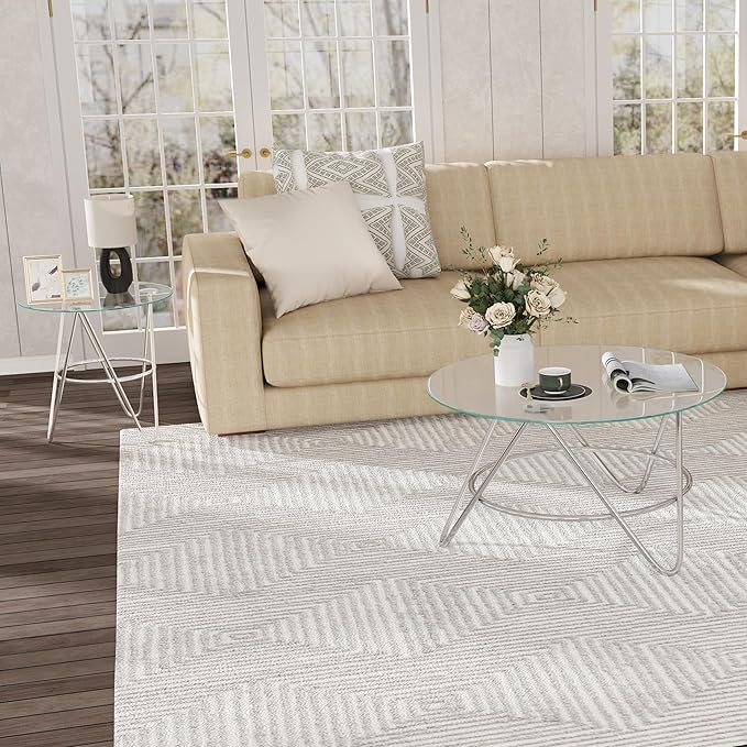 OIOG Glass Coffee Table, Round Coffee Table Living Room, Modern Coffee Table with Tempered Glass Tabletop and Chrome Frame, Silver