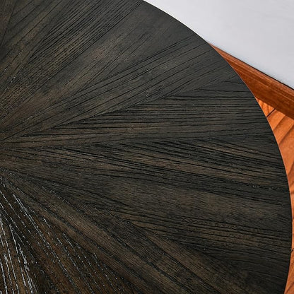 PADMA HOUSE 25" Round Wood End Table, 2-Tier Solid Wood Rounded Accent Side Table Circle Nightstand Table with Storage Shelf Vintage Furniture for Home Living Room Bedroom,Black Brown 3338BK