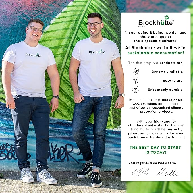 Blockhütte Vacuum Insulated Stainless Steel Water Bottle - 34 oz | Wide Mouth Insulated Metal Bottle for Cold Drinks | Perfect for Travel, School, Kids, Adults, Water Canteen, BPA-Free