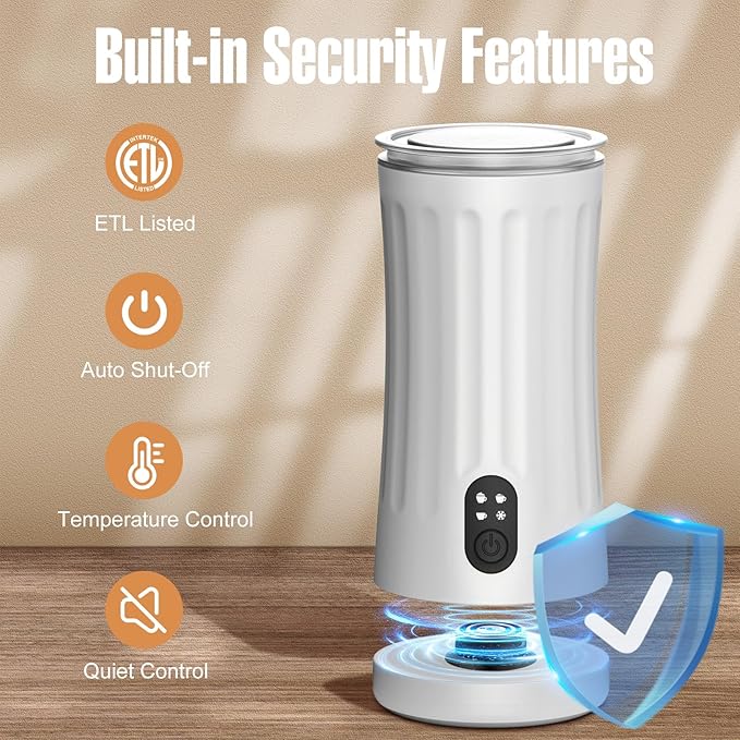 Milk Frother, 4-in-1 Electric Milk Frother and Steamer, Automatic Hot and Cold Foam Maker and Milk Warmer for Coffee, Latte, Cappuccino, Macchiato, Hot Chocolate(Pearl White)