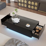 Load image into Gallery viewer, 41" LED Coffee Table with 2 Drawers - High Gloss Black Modern Table with Lighting for Living Room (41.33" W x 23.62" D)