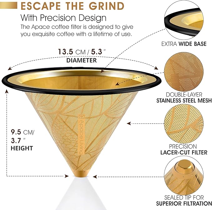 Compatible with Chemex, Hario V60 Pour Over Coffee Filter - Wide Metal Base Reusable Stainless Steel Coffee Dripper - Paperless Coffee Filter for Sustainable Brewing