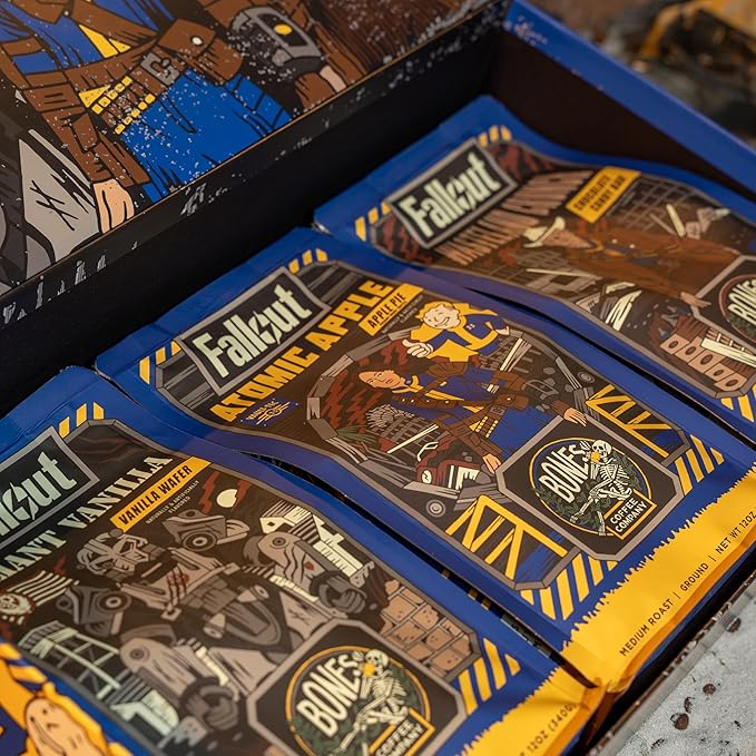 Bones Coffee Company Fallout Collector's Box Flavored Coffee, Low Acid Medium Roast Arabica Beans Coffee Gifts, Fallout Series Inspired, For Auto Drip and French Press,12 oz Pack of 3 Whole Bean