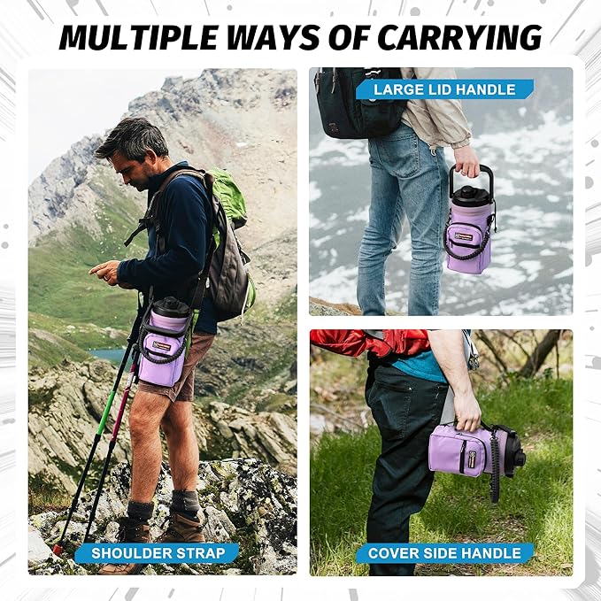 NATURE PIONEOR Insulated Water Bottles with Strap - 64 oz Stainless Steel Vacuum Wide Mouth Bottle with Holder/Carrier/Sleeve - 18/8 Food Grade 64oz Half Gallon Water Jug