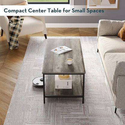 SAYGOER 2-Tier Coffee Table for Living Room Farmhouse Style Center Table with Storage Shelf Rectangle Wood Table for Large or Small Spaces Apartment Home Office, Easy Assembly Gray Wash