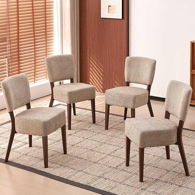 Howtek Modern Dining Chairs Set of 4 with 6.3" Thick Seat Cushions, Space-Saving Stackable Upholstered Kitchen Chairs, Ergonomic Backrest & Metal Legs, Brown