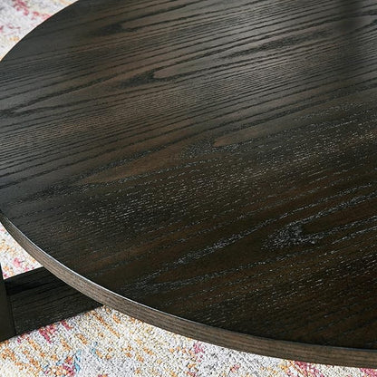 PADMA HOUSE 33.5" Round Wood Coffee Table, 2-Tier Solid Wood Rounded Circle Accent Coffee Table Center Cocktail Table Vintage Furniture for Home Living Room Bedroom,Black Brown 3338BK