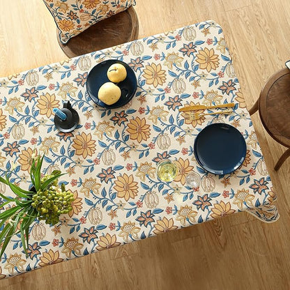 Designer Bohemian Floral Small Rectangle Tablecloth,Linen Colorful Table Cloth,Wrinkle Resistant Decor Tablecloths for Dining Thanksgiving Kitchen Party Christmas,55"*71"-Estevan B