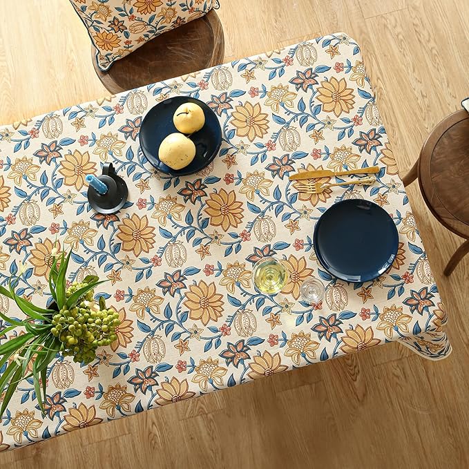Designer Bohemian Floral Tablecloth Rectangular,Linen Colorful Table Cloth,Wrinkle Resistant Decor Tablecloths for Dining Thanksgiving Kitchen Party Christmas,55"*87"-Estevan B