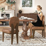 Load image into Gallery viewer, Mid-Century Modern Walnut Dining Chairs Set of 2, Vintage Brown Leather Wooden Kitchen Chairs, Retro Upholstered PU Cushioned Seat with Curved Backrest, Armless Accent Side Chair for Bedroom