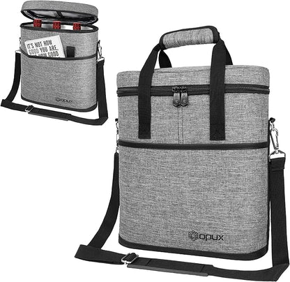 opux 3 Bottle Wine Carrier Tote, Insulated Leakproof Wine Cooler Bag, Wine Travel Bag Tote for Picnic BYOB Beach, Portable Wine Bottle Carrying Case, Gift for Wine Lover Women Men Christmas, Grey