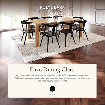 Poly & BARK Mid Century Modern Enzo Black Dining Chair – Solid Oak Wood Splat Back Chair, 18" Seat Height, 32" Tall – Stylish MCM Kitchen & Dining Room Chair - Set of 4
