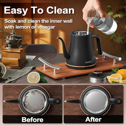 Stariver Gooseneck Electric Kettle, 0.8L Electric Tea Kettle Tea Pot, Pour Over Coffee Kettle with Stainless Steel Inner Lid & Bottom, Water Boiler with Auto Shut Off and Boil Dry Protection, Black