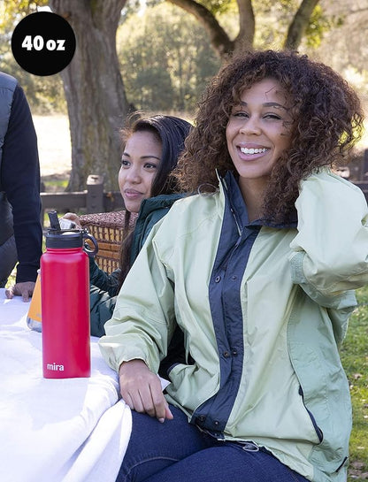 MIRA 40 oz Insulated Water Bottle - Stainless Steel Sports Flask with 2 Lids (Straw & Handle) - Cold Drink Thermo - Teal