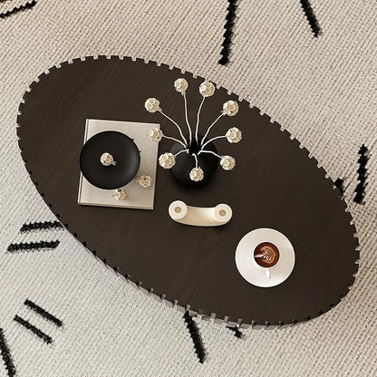 43.31" Oval Drum Coffee Table, Modern Handcraft Fluted Drum Center Table, Wooden Oval Coffee Table Center Table with Sturdy Pedestal for Living Room Apartment (Black)