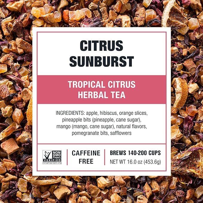 Tiesta Tea - Citrus Sunburst, Loose Leaf, Tropical Citrus Herbal Tea, Premium Blend, Non-Caffeinated Fruit Blend, Make Hot or Iced & Brews Up to 200 Cups, 16 Ounce Resealable Bulk Pouch