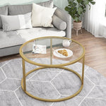Load image into Gallery viewer, Glass Coffee Table,Round Gold Coffee Table for Small Space,27" Modern Center Table,Glass Top Clear Coffee Table with Sturdy Metal Frame for for Living Room Home Office, Easy Assembly