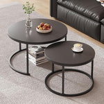 Load image into Gallery viewer, Round Nesting Coffee Table, Black Modern Decorative Coffee Center Table Set of 2,Round Sintered Stone 24'' Coffee Table for Living Room with Sturdy Metal Frame.