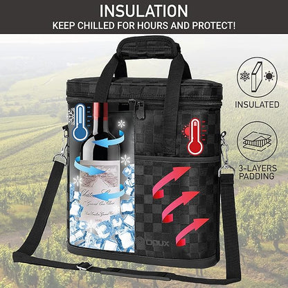 OPUX 3 Bottle Wine Carrier Tote, Insulated Leakproof Wine Cooler Bag, Wine Travel Bag Tote for Picnic BYOB Beach, Portable Wine Bottle Carrying Case, Gift for Wine Lover Women Men Christmas