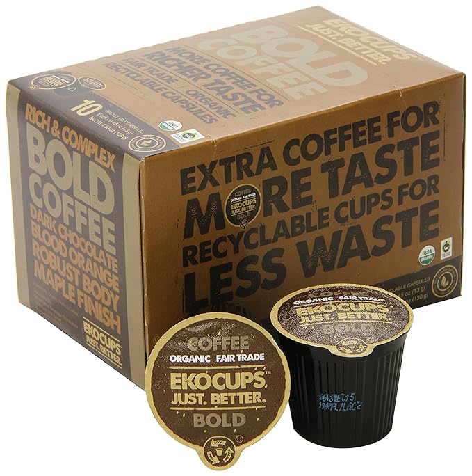 EKOCUPS Artisan Organic Bold Hot or Iced Coffee, Dark roast, in Recyclable Single Serve Cups for Keurig K-cup Brewers, 40 count (Pack of 2)