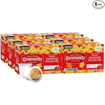 Community Coffee Spiced Pumpkin Pecan Pie Flavored Coffee Pods, 60 count, Medium Roast Compatible with Keurig 2.0 K-Cup Brewers (10 Pods, Pack of 6)