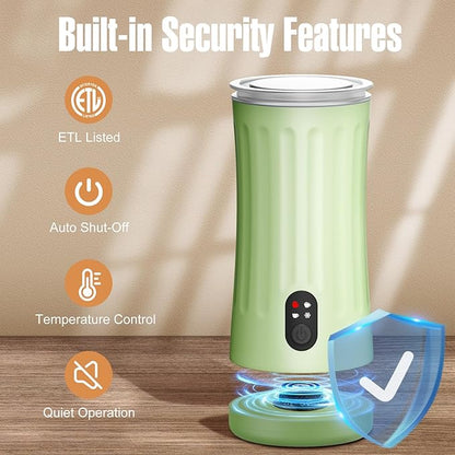 Milk Frother, 4-in-1 Electric Milk Frother and Steamer, Automatic Hot and Cold Foam Maker and Milk Warmer for Coffee, Latte, Cappuccino, Macchiato, Hot Chocolate(Lime Green)
