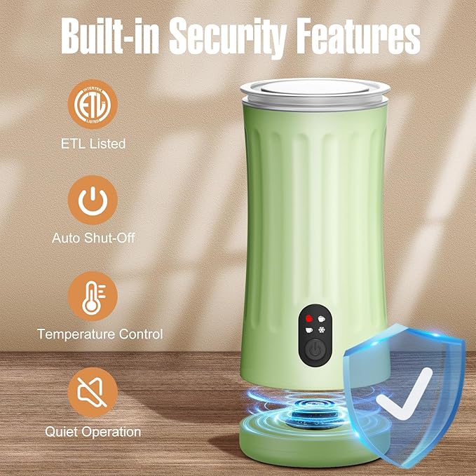 Milk Frother, 4-in-1 Electric Milk Frother and Steamer, Automatic Hot and Cold Foam Maker and Milk Warmer for Coffee, Latte, Cappuccino, Macchiato, Hot Chocolate(Lime Green)