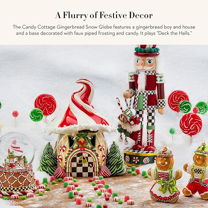 MACKENZIE-CHILDS Snow Globe, Christmas Decoration for Living Room, Holiday Decor, Candy Cottage