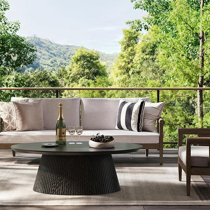 win2win Oval Coffee Table, Modern Coffee Table with Fluted Design, Minimalist Tea Table with Wood Grain Veneer, Small Funky Center Table for Living Room, Apartment, Office, Black