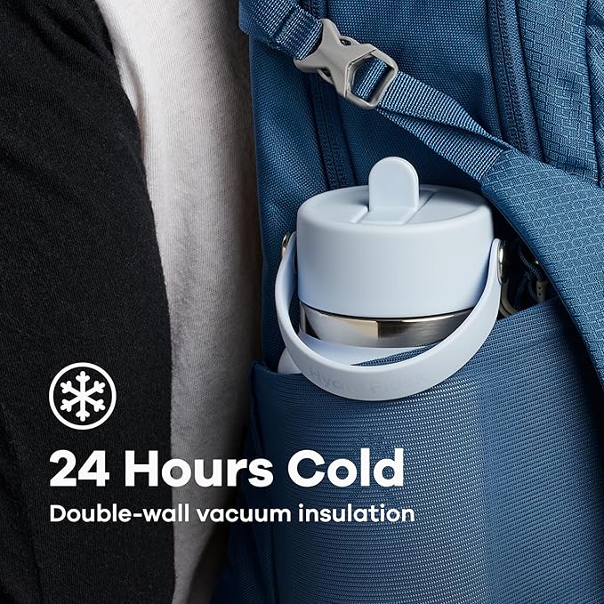 Hydro Flask Water Bottle - Insulated Stainless Steel - Wide Mouth Flex Straw Lid, Non Spill, Leakproof and Refillable in 32 Oz Surf Blue