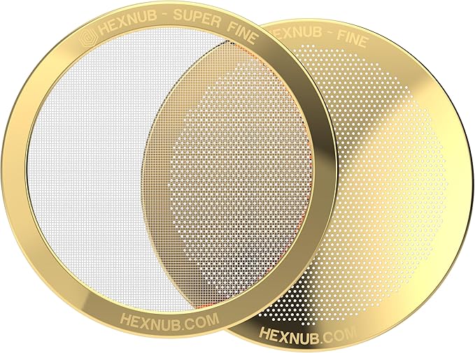 HEXNUB - Reusable Metal Filters for AeroPress Coffee Maker, Stainless Steel Filter Fits AeroPress Original & Go Cafe Press, Fuller Bodied Coffee Than Paper Filters - GOLD 2-PACK