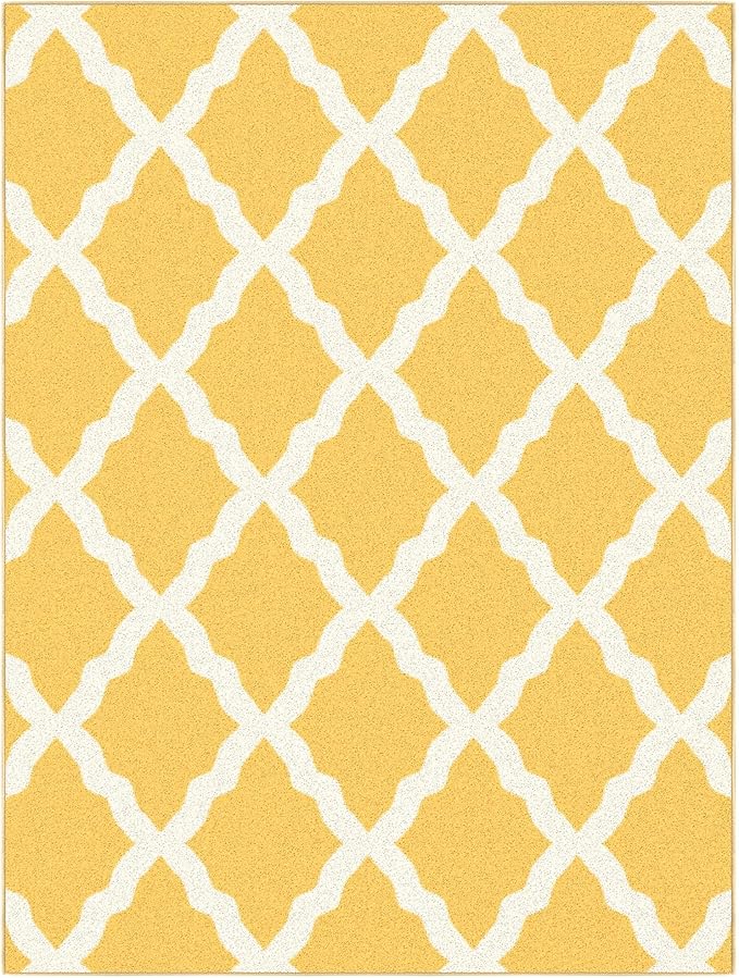 Ottomanson 5' x 6'6" Rugs for Living Room Trellis Area Rug for Bedroom - Non Slip Durable Large Floor Carpet for High Traffic Areas - Indoor Rug for Dining Room Kitchen Kids Playroom, Yellow
