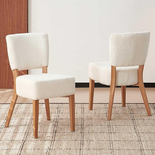 Howtek Modern Dining Chairs Set of 2 with 6.3" Thick Seat Cushions, Space-Saving Stackable Upholstered Kitchen Chairs, Ergonomic Backrest & Metal Legs, White